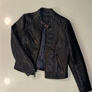 Women’s Black Marc New York Andrew Marc Motorcycle Leather Jacket  - Size L